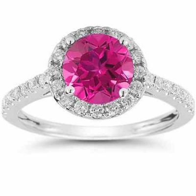 Pink Topaz and Diamond Halo Gemstone Ring in 14K White Gold -  - RXP-DR-21591PT