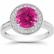 Pink Topaz and Diamond Halo Ring in 14K White Gold