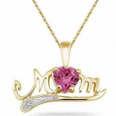 Pink Topaz and Diamond MOM Necklace, 10K Yellow Gold -  - SPP3361PZ