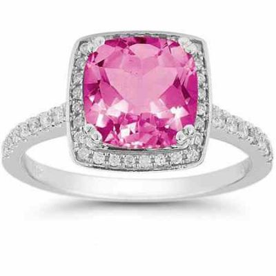 Pink Topaz and Pave Diamond Halo Ring in 14K White Gold -  - RXP-10R-1500APT