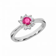 Pink Topaz Flower and Diamond Ring in 14K White Gold