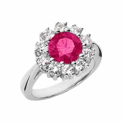 Pink Topaz Flower Diamond Halo Ring in 14K White Gold -  - US-CSR1023WPT