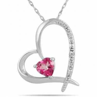 Pink Topaz Heart and Diamond Pendant in 14K White Gold -  - SPP11730PZ