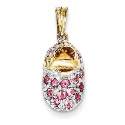 Pink Tourmaline October Birthstone Baby Shoe Charm Pendant, 14K Gold -  - QGPD-K555