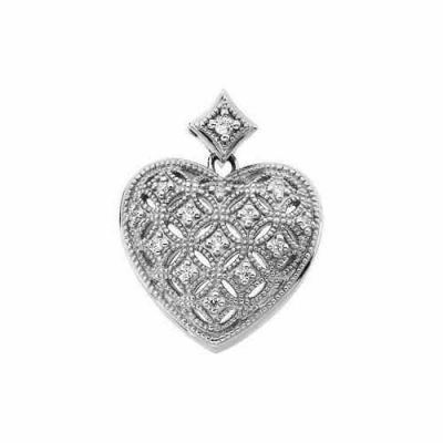 Pinpoint-Set Diamond Heart Pendant, 14K White Gold -  - STLPD-82352W