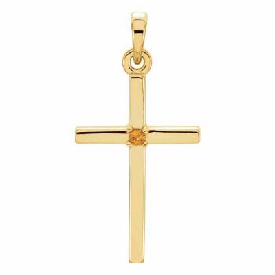 Plain Citrine Cross Pendant, 14K Yellow Gold -  - STLCR-R42326CTY
