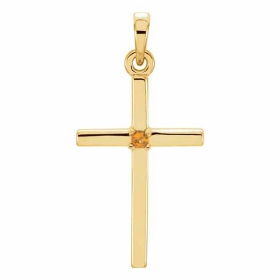 Plain Citrine Cross Pendant, 14K Yellow Gold -  - STLCR-R42326CTY