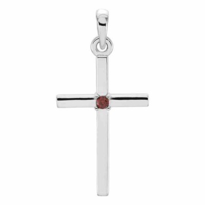 Plain Garnet Cross Necklace, 14K White Gold -  - STLCR-R42326GTW