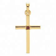 Plain Garnet Cross Pendant, 14K Gold