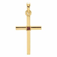 Plain Garnet Cross Pendant, 14K Gold