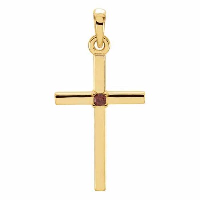 Plain Garnet Cross Pendant, 14K Gold -  - STLCR-R42326GTY