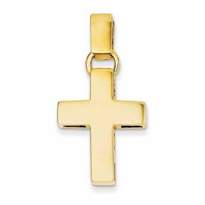 Plain Polished Latin Cross Necklace, 14K Yellow Gold -  - QGCR-K444