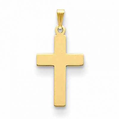 Plain Stamped Polished Cross Charm Pendant in 14K Yellow Gold -  - QGCR-XR528