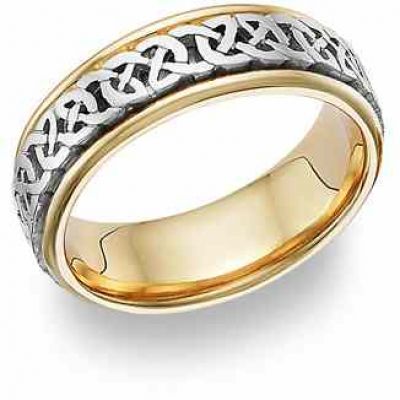 Caer 18K Two-Tone Gold Celtic Wedding Band Ring -  - Celtic-E7-18K