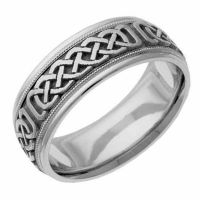 Celtic Pattern Wedding Band Ring in White Gold