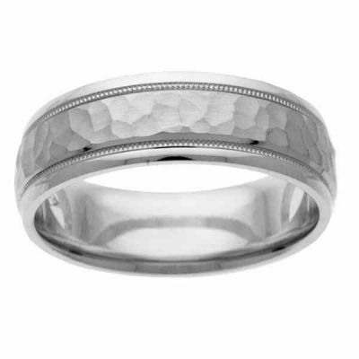 Handcrafted Hammered Wedding Band in White Gold -  - NDLS-331W