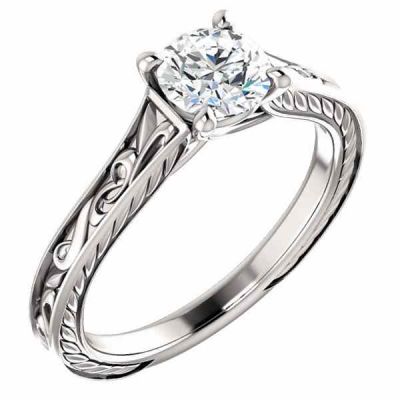 Platinum Scroll-Work 0.75 Carat Diamond Engagement Ring -  - STLEGR-123047PL