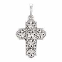 Small Ornate Floral Cross Pendant in 14K White Gold