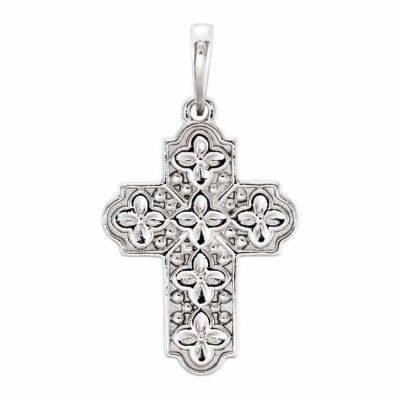 Small Ornate Floral Cross Pendant in 14K White Gold -  - STLCR-R42351-W