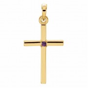 Polished Amethyst Cross Pendant, 14K Gold