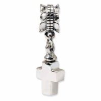 Polished Dangling Cross Bead, Sterling Silver