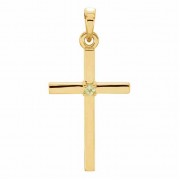 Polished Peridot Cross Pendant, 14K Gold
