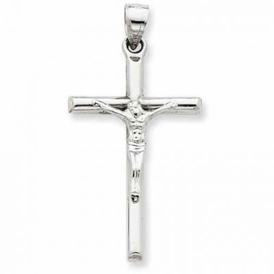 Polished Plain Crucifix Necklace, 14K White Gold -  - QGCR-D3229