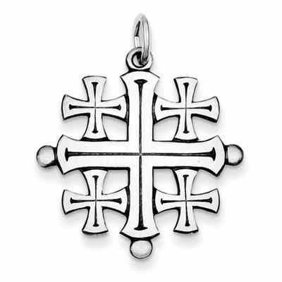 Polished Sterling Silver Jerusalem Cross Pendant -  - QGCR-QC5272