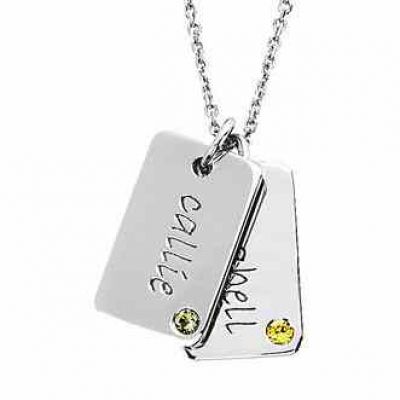 Posh Mommy Personalized Mini Dog Tag Necklace, 14K White Gold -  - STLPD-84687-14KW