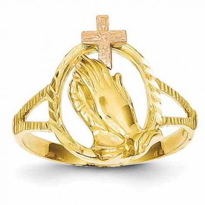 Praying Hands Cross Ring, 14K Rose and Yellow Gold -  - QGRG-K3965