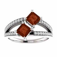Princess Cut 4.5mm Garnet and CZ 2 Stone Ring in Sterling Silver