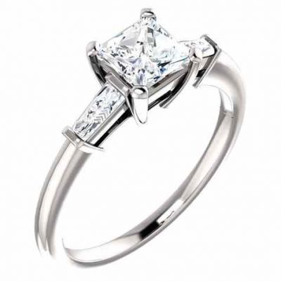 Princess-Cut and Baguette Cubic Zirconia Ring in 14K White Gold -  - STLRG-69706CZ-W