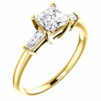 Princess-Cut and Baguette CZ Ring in 14K Yellow Gold