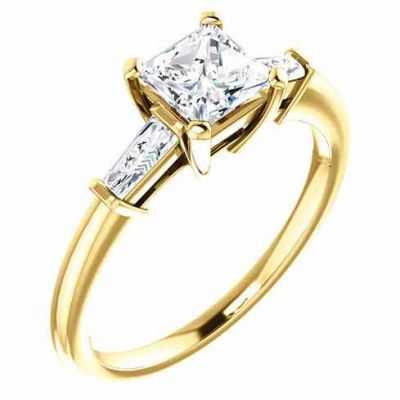 Princess-Cut and Baguette CZ Ring in 14K Yellow Gold -  - STLRG-69706CZ-Y