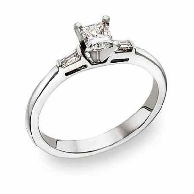 Princess Cut and Baguette Diamond Engagement Ring -  - DWR-5