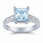 Princess-Cut Aquamarine Ring in Sterling Silver