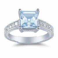 Princess Cut Aquamarine and Diamond Ring, 14K White Gold