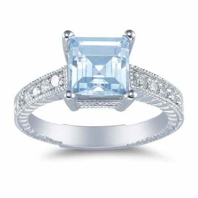 Princess-Cut Aquamarine Ring in Sterling Silver -  - SK-GMR-2SS