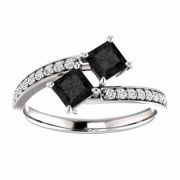 Princess Cut Black Diamond Two Stone Engagement Ring in 14K White Gold