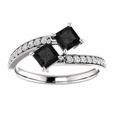 Princess Cut Black Diamond Two Stone Engagement Ring in 14K White Gold -  - STLRG-122933BLKDW