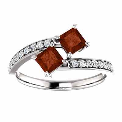 Princess Cut Garnet and CZ  Only Us  2 Stone Ring in Sterling Silver -  - STLRG-12293GTCZSS
