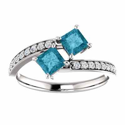 Princess Cut London Blue Topaz and Diamond Ring in 14K White Gold -  - STLRG-122933LBTDW