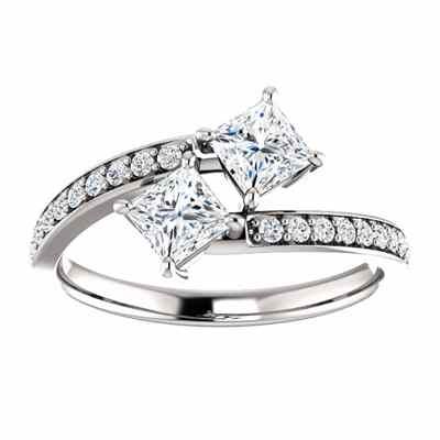 Princess Cut Moissanite Two Stone Engagement Ring in 14K White Gold -  - STLRG-122933MSDW
