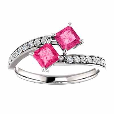 Princess Cut Pink Topaz Two Stone  Only Us  Ring in Sterling Silver -  - STLRG-122933PTCZSS