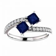 Princess Cut Sapphire/Diamond Two Stone Engagement Ring 14K White Gold