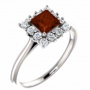 Princess-Cut Square Garnet and Diamond Halo Ring, 14K White Gold