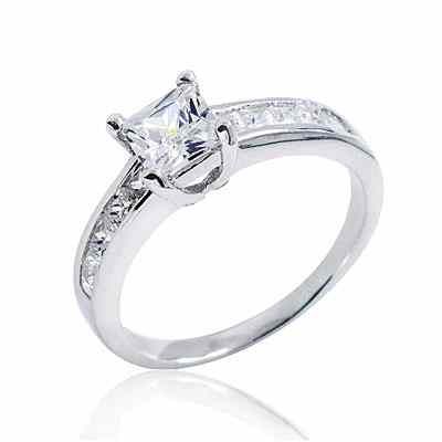 Princess-Cut Sterling Silver Cubic Zirconia Engagement Ring -  - PRJ-PRRS0057