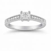 Princess Cut Vintage Floral Diamond Engagement Ring