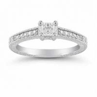 Princess Cut Vintage Floral Diamond Engagement Ring