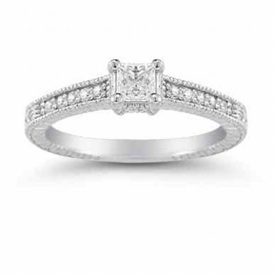 Princess Cut Vintage Floral Diamond Engagement Ring -  - US-ENR663
